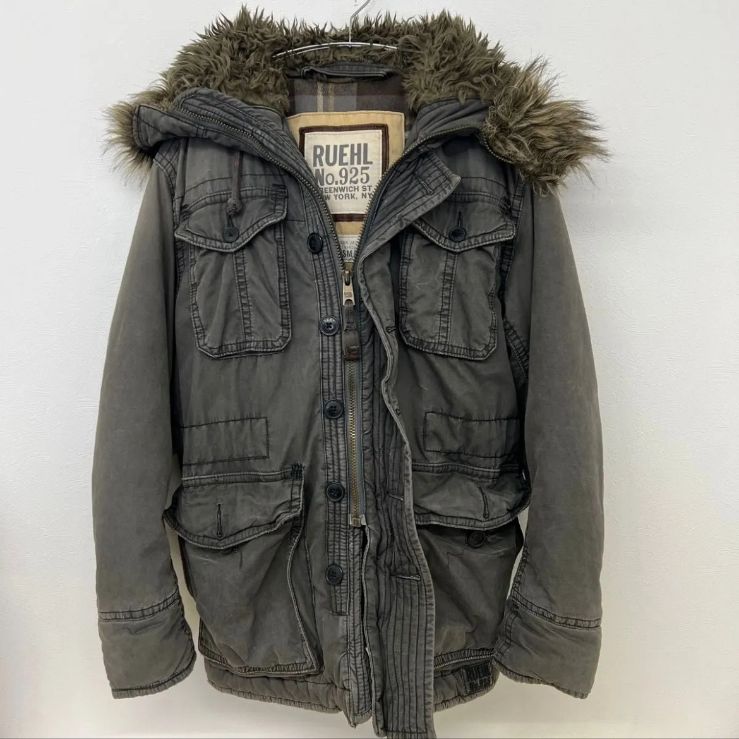 RUEHL No.925 ルールナンバー925 ミリタリージャケット ファー付き フード カーキ Sサイズ　チェック