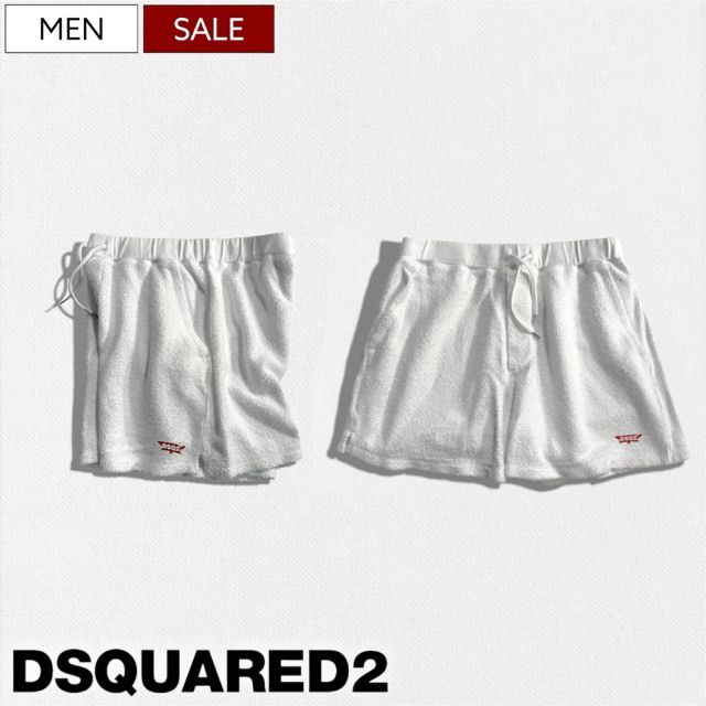 【定価94,600円(税込)】DSQUARED2 ディースクエアード リラクシーな履き心地でヌケ感溢れる仕上がり！コダワリと美シルエット！タオル地 ショーツ パイル地 スウェット ショートパンツ ハーフパンツ 短パン Sport short ホワイト S71 37,544円