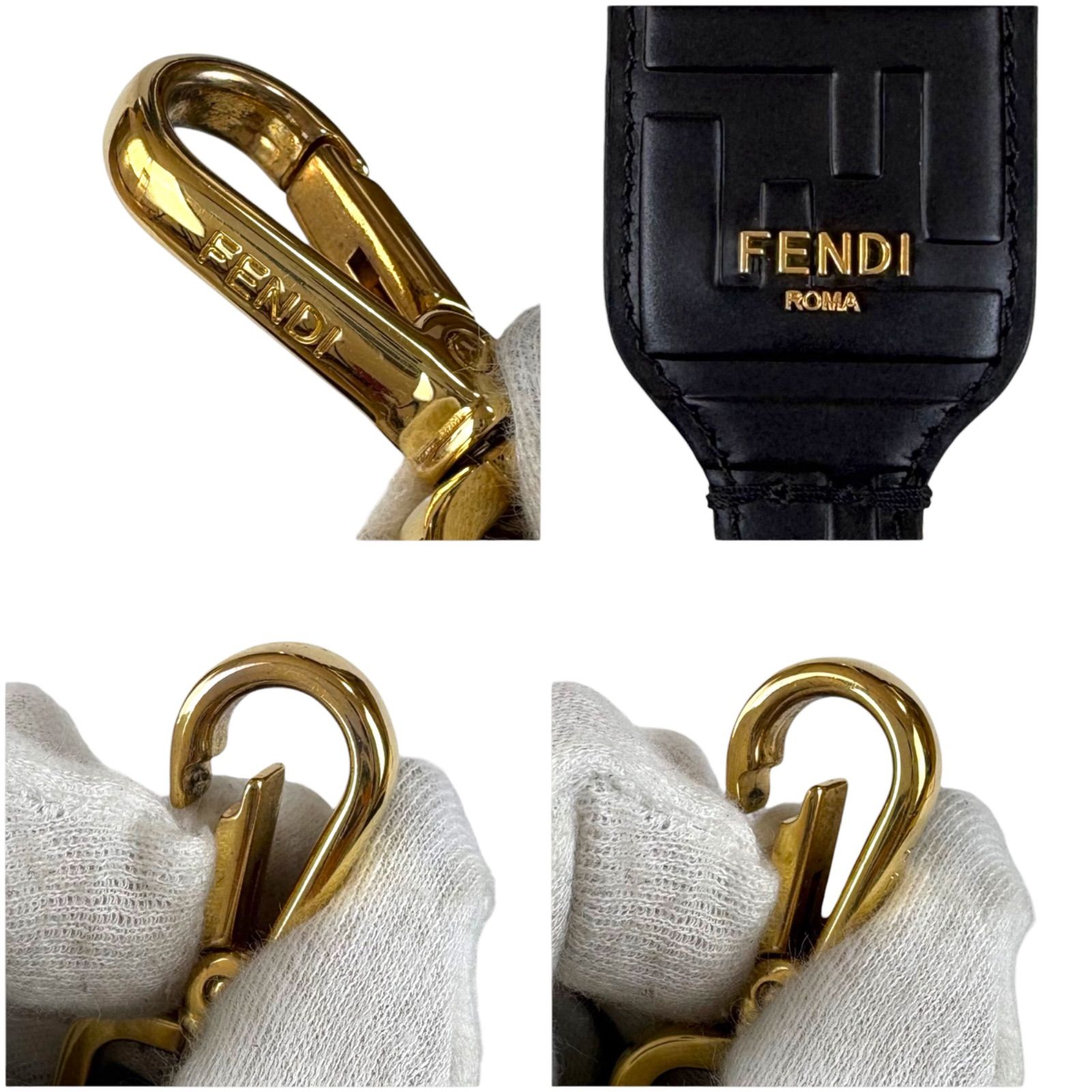 フェンディ FENDI ストラップユー ミニ FF ズッカ柄 オールブラック