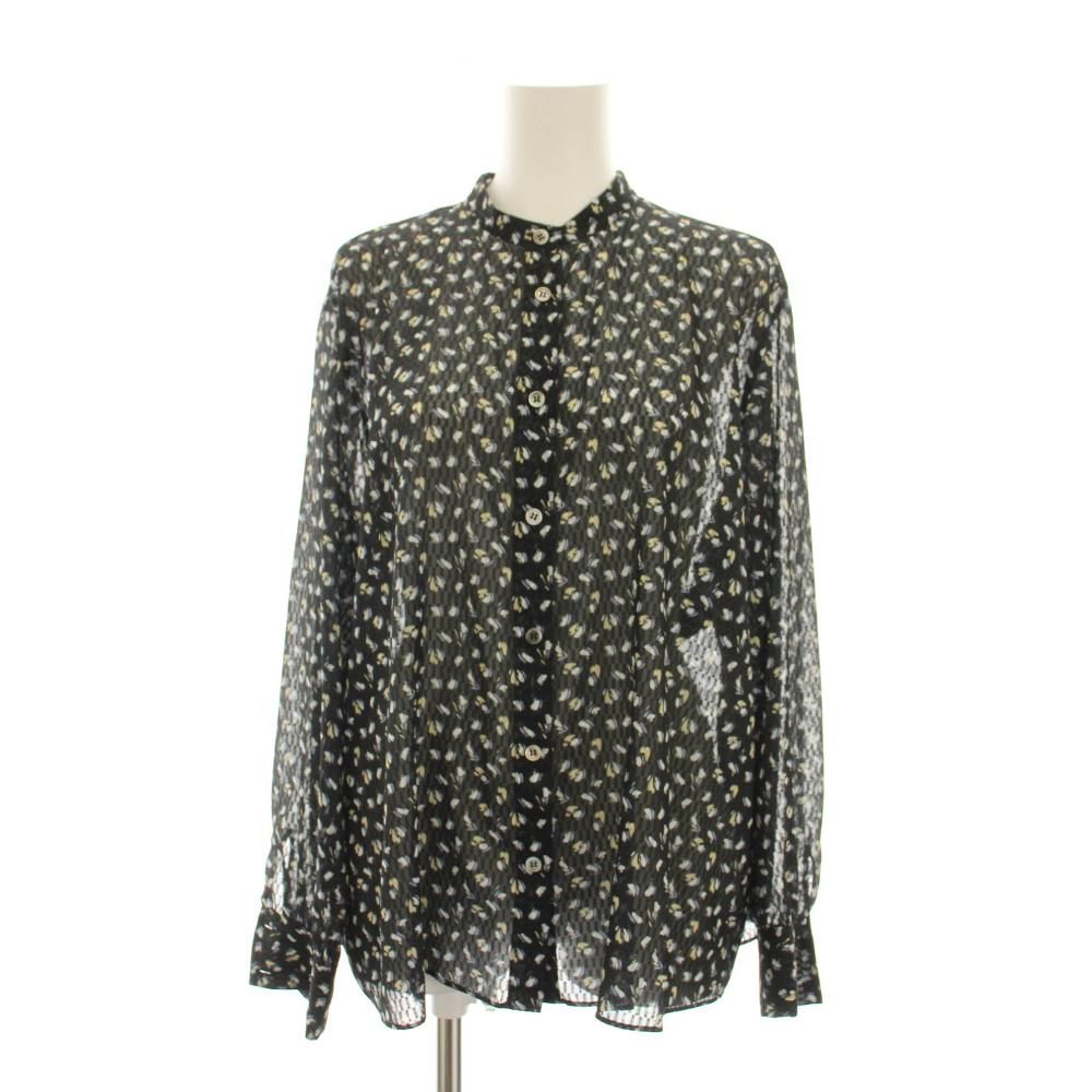セオリーリュクス theory luxe SCATTERED FLOWER PRINT HEBENI フラワープリント ブラウス シアー シャツ バンドカラー シースルー 40 ブラック /YM ■GY99