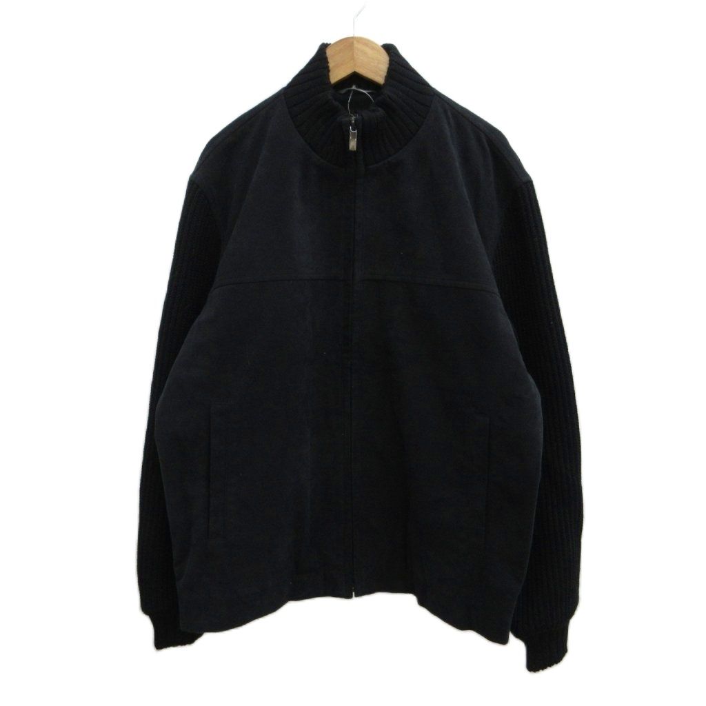 ランバン LANVIN ジャケット 上着 ブルゾン 48 黒 ブラック 長袖 フェイクスエード スタンドカラー ニット切替 FC-ME-69053 /PP