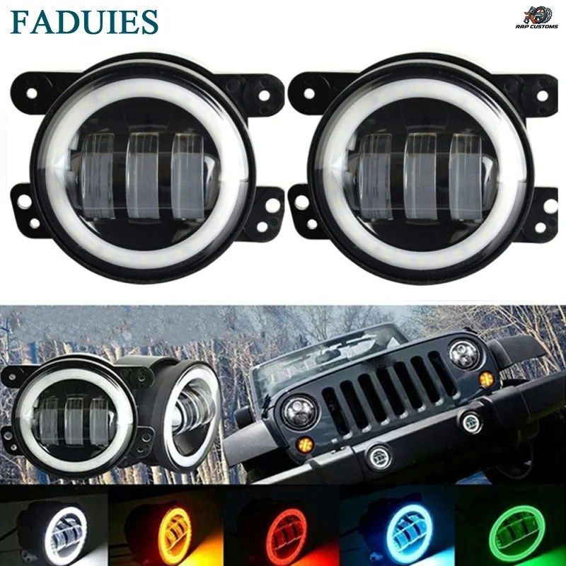FADUIES 2個入り DOT 4インチ ラウンド ラングラー LED フォグライト 30W 6000K ホワイト ハロリング DRL オフロード フォグランプ ジープ