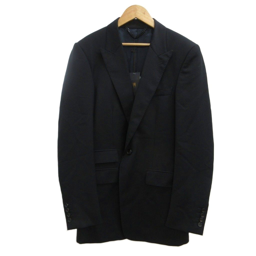 バーバリー BURBERRY タグ付き テーラードジャケット 上着 ウール 44 黒 ブラック 長袖 1つボタン ノッチドラペル P43465991R /PP ■GY19