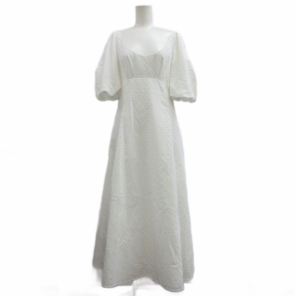 ケンゾー KENZO ホワイトブロダリーアングレーズドレス White Broderie Anglaise Dress ワンピース 36 白 ホワイト パフスリーブ アイレットレース 半袖 FD52RO1169FG /PP ■GY19