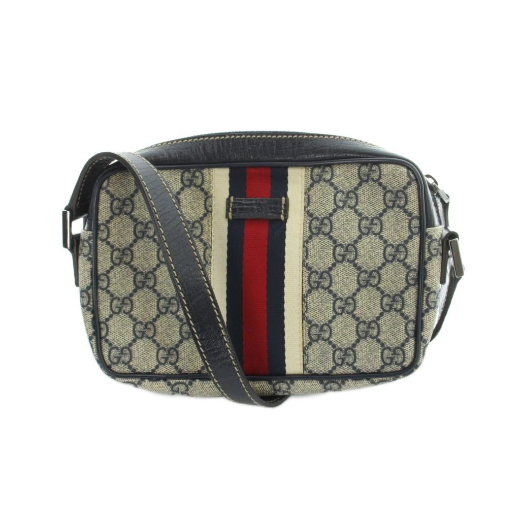 グッチ GUCCI 162910 002122 シェリーライン ショルダーバッグ GG柄 PVC レザー グレー 紺 ネイビー ■GY12 /MQ ■OH