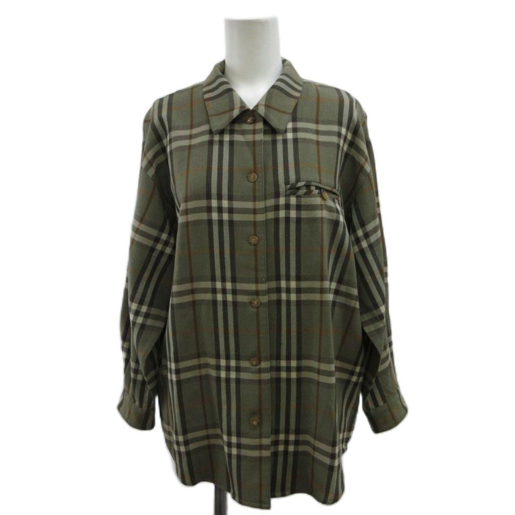 バーバリーズ Burberrys シャツ ブラウス ウール 7 ベージュ ノバチェック 長袖 レギュラーカラー FEA98-007 /PP ■GY18