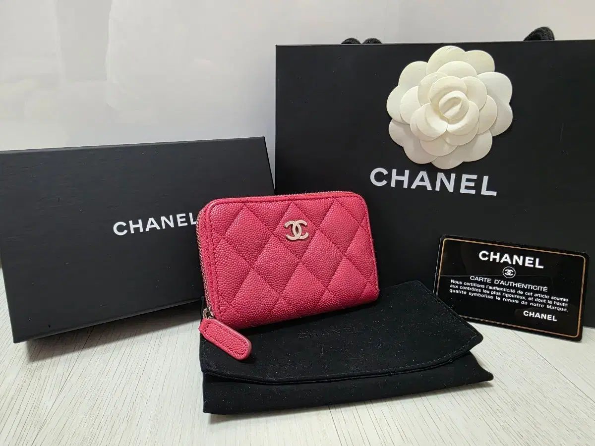 フルセット CHANEL Classic キャビア ジッパー コインケース ピンク シルバー