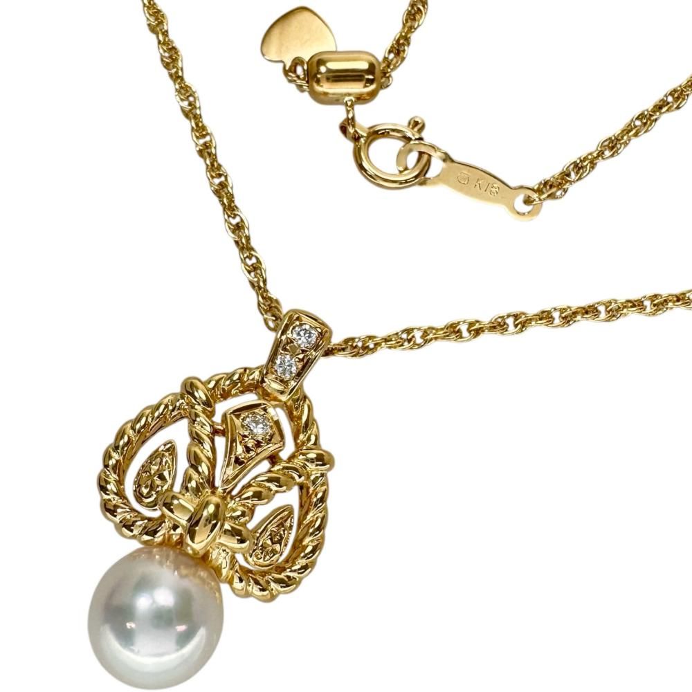 【MIKIMOTO/ミキモト】アコヤパール7.3ｍｍ ダイヤモンド ネックレス K18YGイエローゴールド 18金 7.6g 50cm レディース 【中古】【真子質店】【GD】