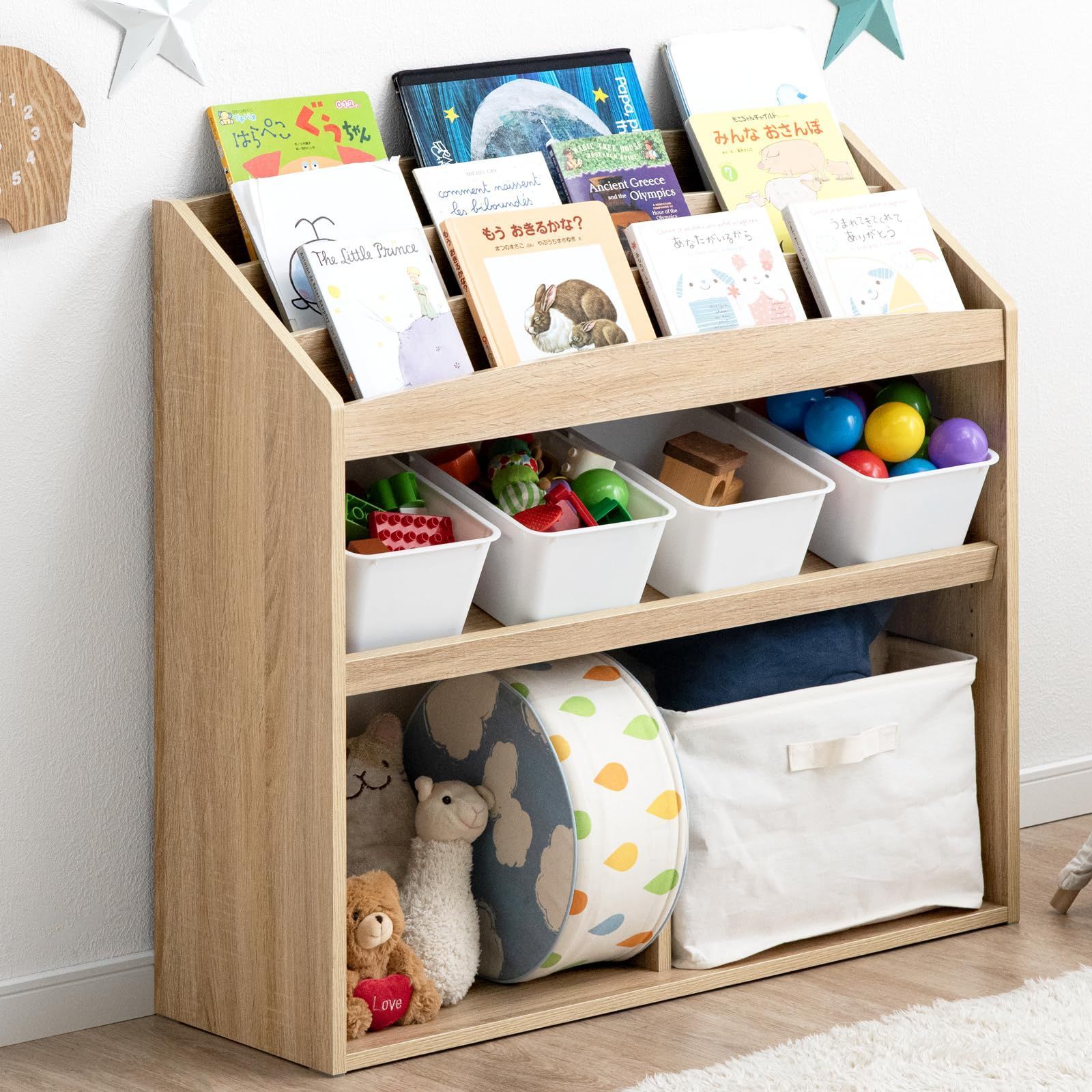 【特価商品】タンスのゲン 絵本ラック 3段タイプ 幅83cm おもちゃ収納 お片付け 本棚 収納ラック 木製 子供用 シンプル デザイン 49605000(90894)