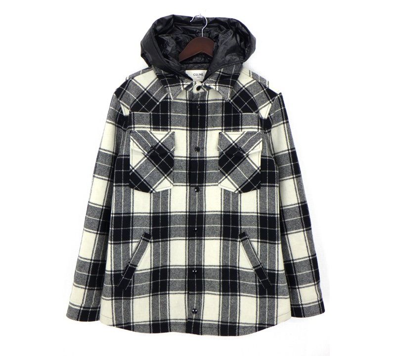 セリーヌ CELINE 21AW 【 Hooded Overshirt Checked Wool 2W410001O 】 フード 着脱式 オーバー サイズ ウール チェック シャツ ジャケット 50607 52,800円