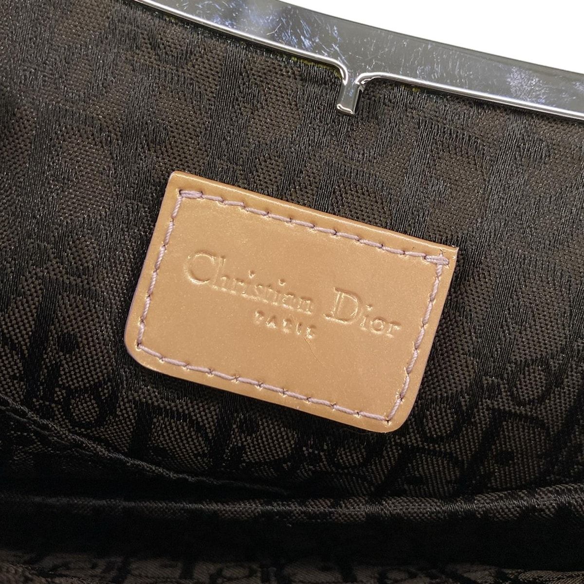 ディオール/クリスチャンディオール ハンドバッグ サドルポーチ ピンク×ベージュ 2way/がま口/チェーンハンドル レザー