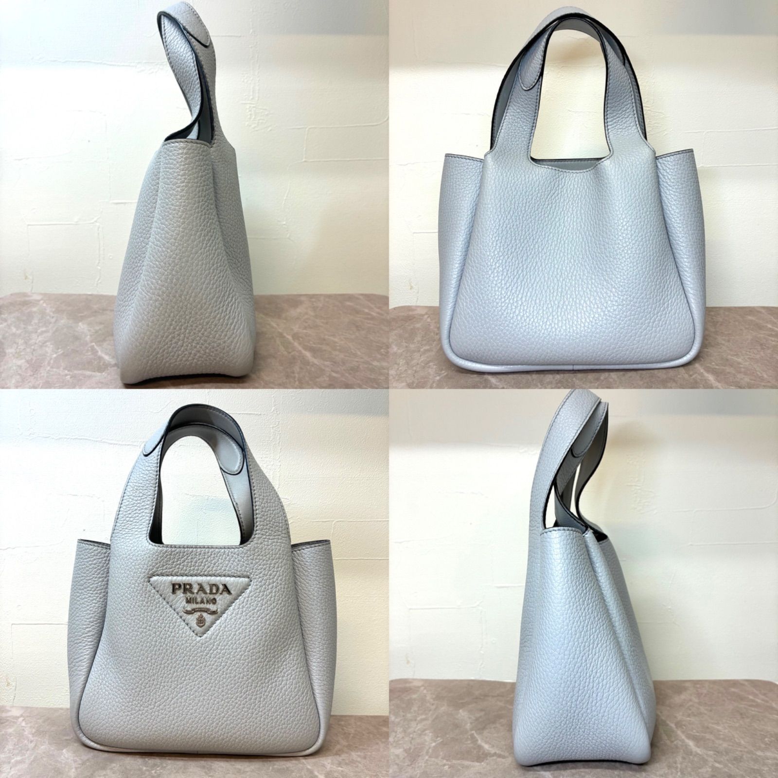 現行【美品】プラダ ヴィッテロダイノ ソフト レザー ハンドバッグ グレー 1BA349 PRADA ミニ 現行【美品】プラダ ヴィッテロダイノ ソフト レザー ハンドバッグ グレー 1BA349 PRADA ミニ