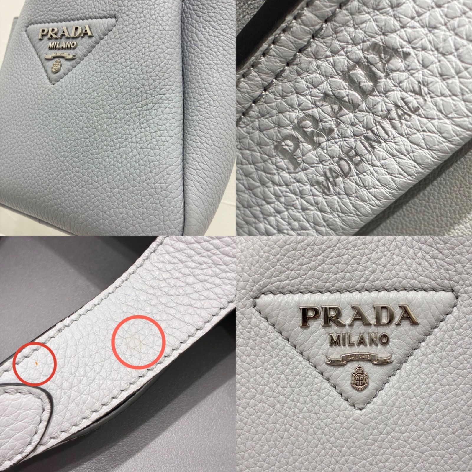 現行【美品】プラダ ヴィッテロダイノ ソフト レザー ハンドバッグ グレー 1BA349 PRADA ミニ 現行【美品】プラダ ヴィッテロダイノ ソフト レザー ハンドバッグ グレー 1BA349 PRADA ミニ