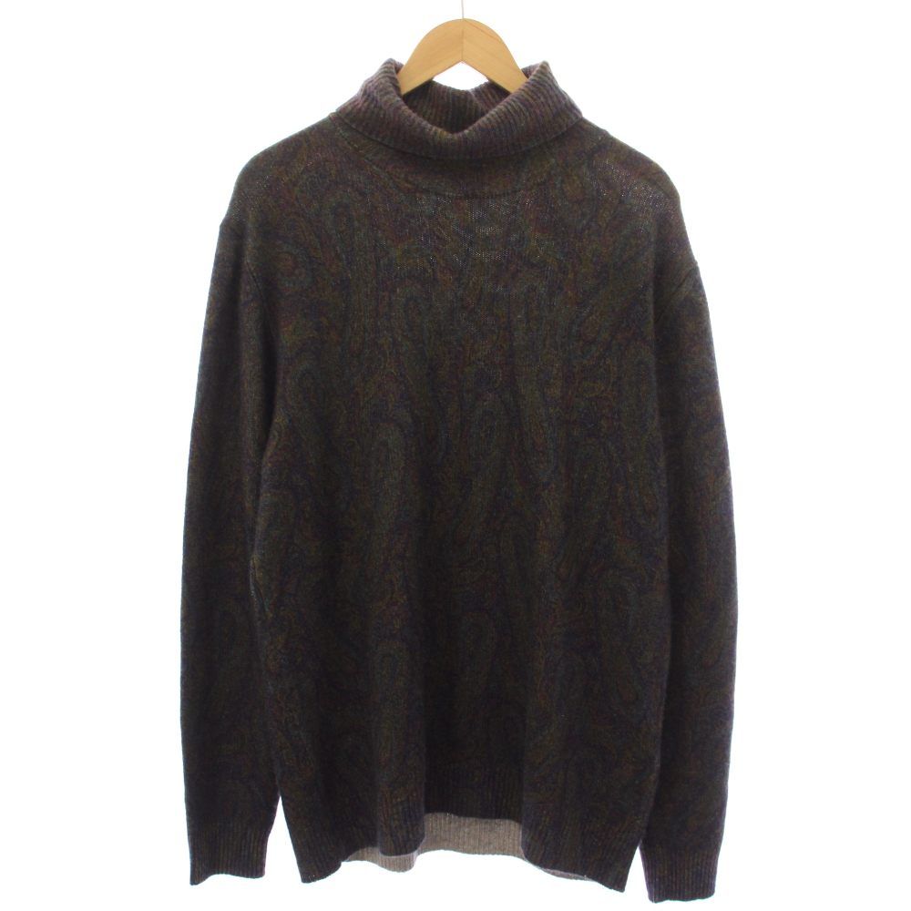 エトロ ETRO ニット セーター タートルネック カシミヤ100％ 長袖 ペイズリー柄 2XL カーキ 182-1M569-9717 /TK