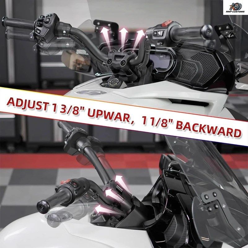Can-Am Spyder RT RTs F3 F3s用モーターサイクルハンドルバーライザーエクステンションキット、1 1/8インチ後方、1 3/8インチ上方に調整可