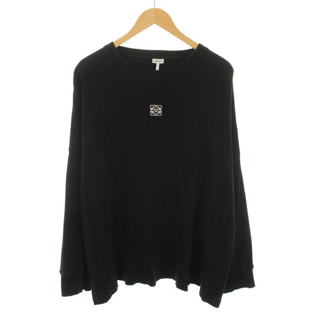 ロエベ LOEWE オーバーサイズフィットロングスリーブTシャツ ロンT カットソー クルーネック 長袖 アナグラム 刺繍 XXL 黒 ブラック /YT