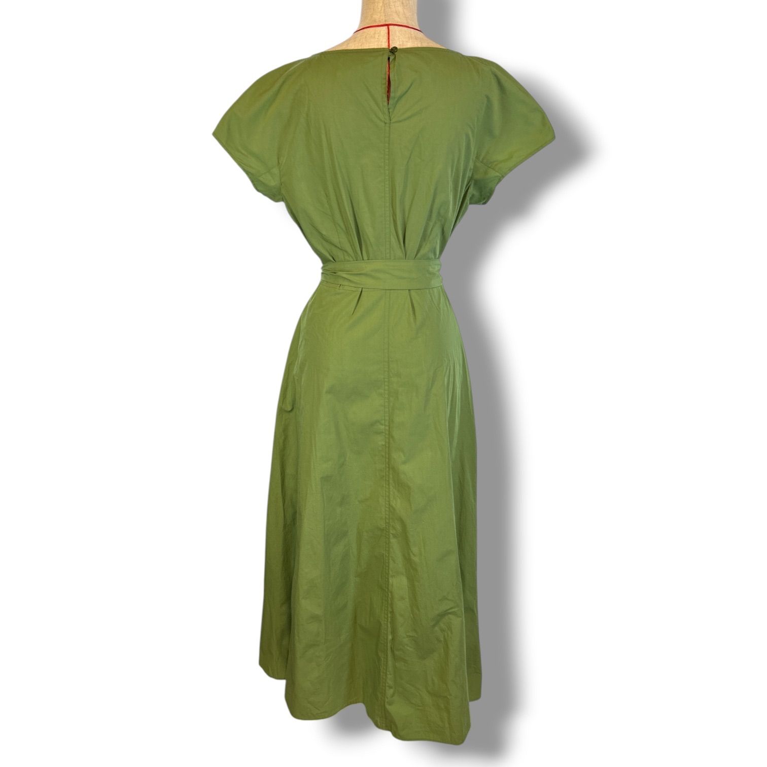 Max Mara マックスマーラ ベルトリボンフレアコットンワンピース ドレス ロングワンピース グリーン 緑 サイズ42 レディース 夏 ゴーゴー古着マルイファミリー溝口店 23 No.812