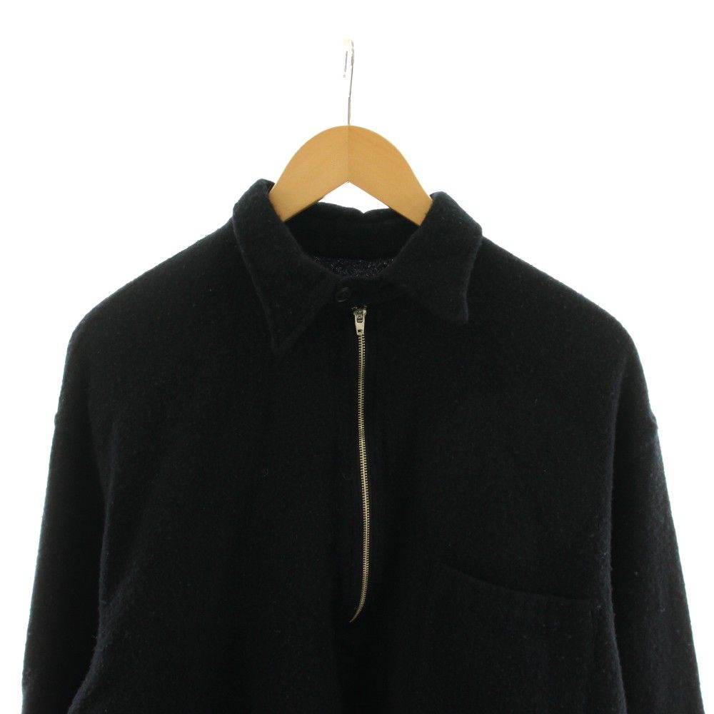 コモリ COMOLI 22AW 縮絨ウールハーフジップシャツ 1 黒 ブラック 襟付き 長袖 W03-02011 /AN34
