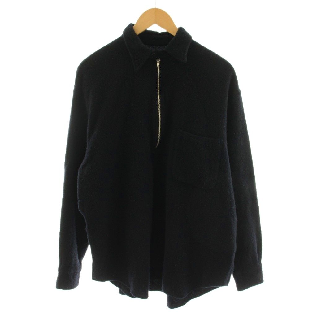 コモリ COMOLI 22AW 縮絨ウールハーフジップシャツ 1 黒 ブラック 襟付き 長袖 W03-02011 /AN34