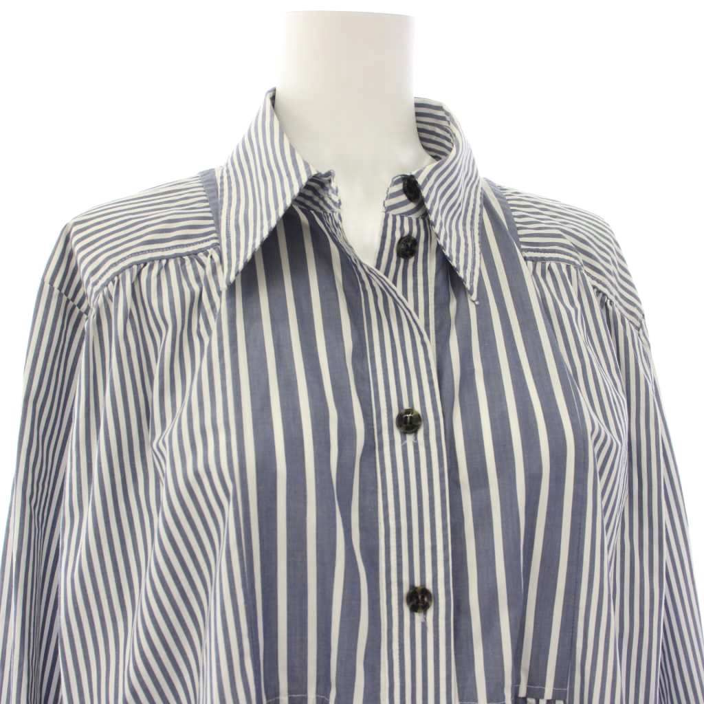 ガニー GANNI allureville ストライプ柄コットンシャツドレス シャツワンピース 長袖 ひざ丈 青 白 222312-14-010 /TK ガニー GANNI allureville ストライプ柄コットンシャツドレス シャツワンピース 長袖 ひざ丈 青 白 222312-14-010 /TK