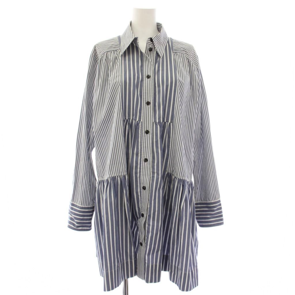 ガニー GANNI allureville ストライプ柄コットンシャツドレス シャツワンピース 長袖 ひざ丈 青 白 222312-14-010 /TK