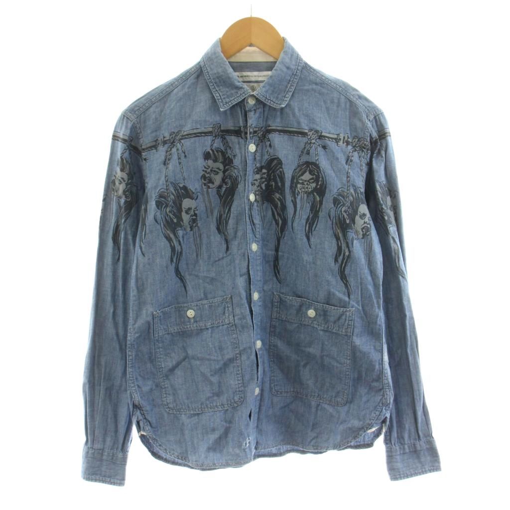 ネイバーフッド NEIGHBORHOOD SVG ARCHIVES SHRUNKEN HEADS C-SHIRT LS シャンブレーシャツ カジュアルシャツ 長袖 総柄 S 青 ブルー 131AOSV-SHMO1 /KU