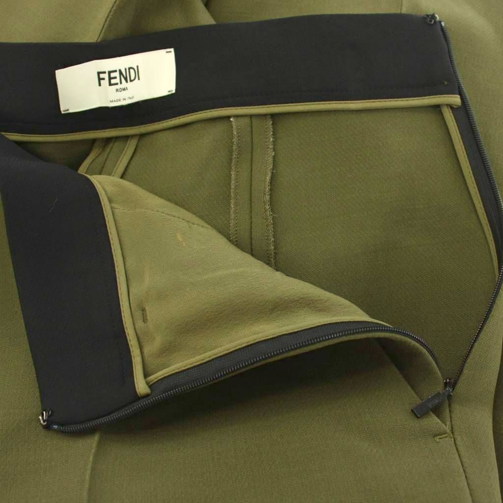 フェンディ FENDI ワイドパンツ センタープレス ウール シルク混 40 カーキ /KU