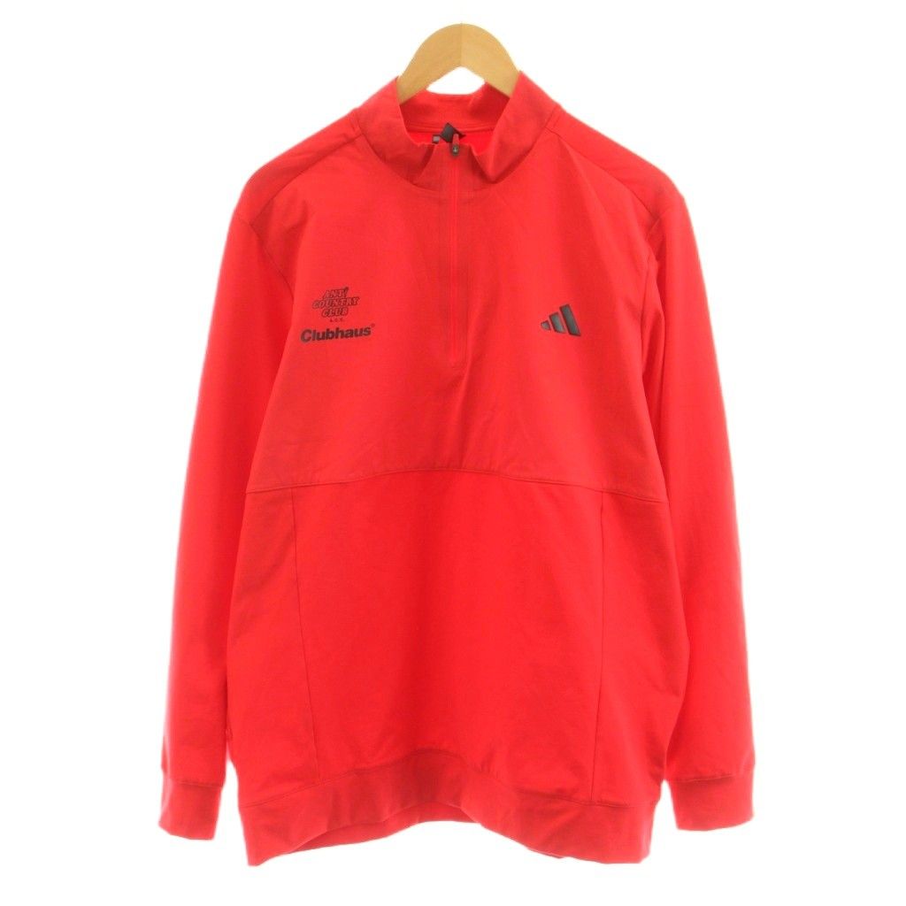 アディダス adidas CLUBHAUS ANTi COUNTRY CLUB ファブリックミックス長袖ハーフジップ カットソー Tシャツ ゴルフウェア 2XL 赤 レッド JF4843 /KU