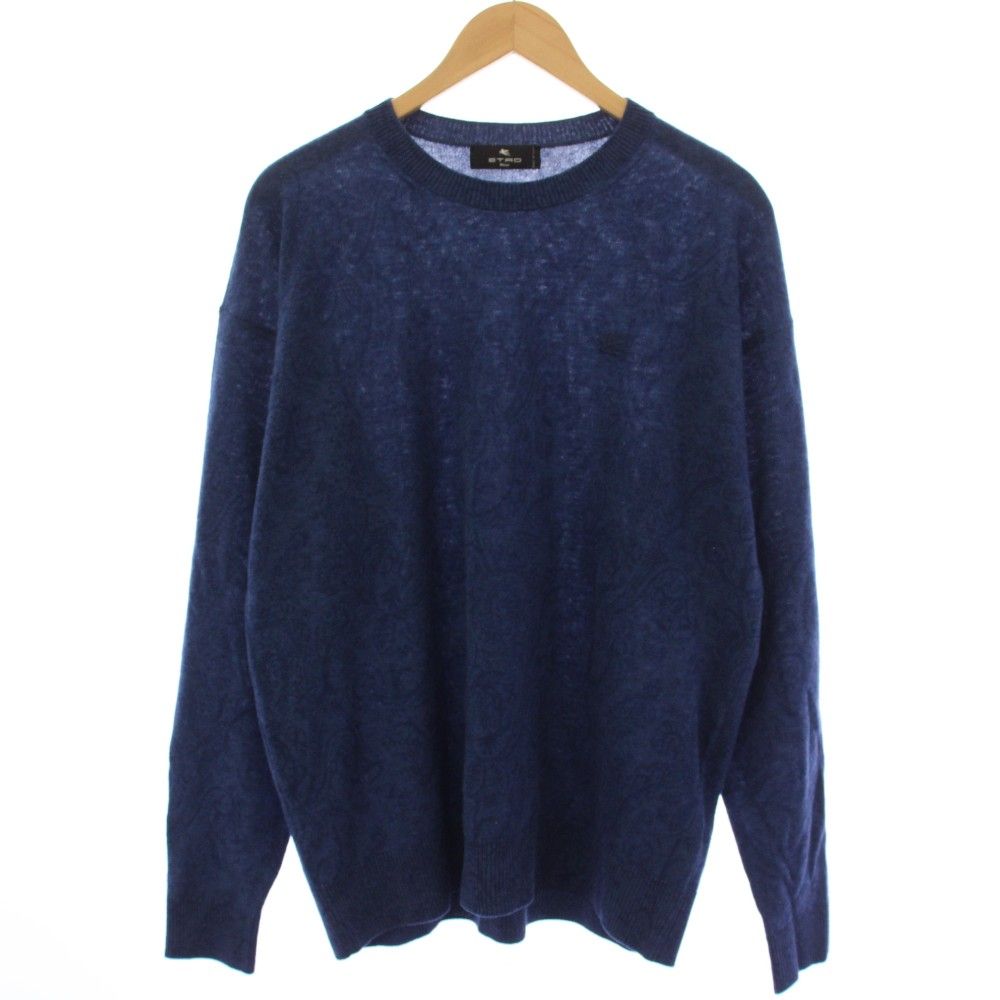 エトロ ETRO ニット セーター ウール100％ 長袖 クルーネック 刺繍 L 青 ブルー 232-1N965-9607 /TK
