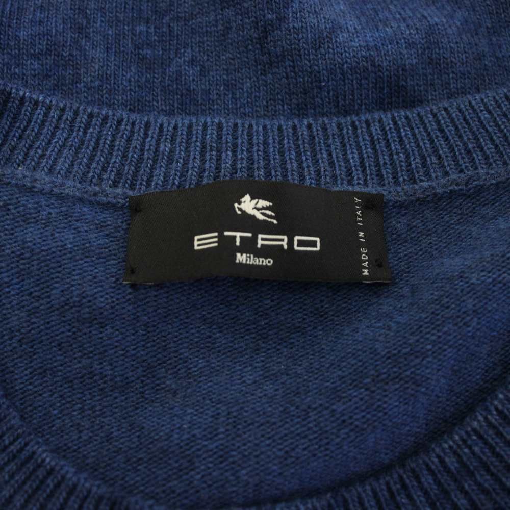 エトロ ETRO ニット セーター ウール100％ 長袖 クルーネック 刺繍 L 青 ブルー 232-1N965-9607 /TK