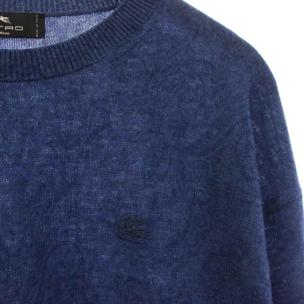 エトロ ETRO ニット セーター ウール100％ 長袖 クルーネック 刺繍 L 青 ブルー 232-1N965-9607 /TK