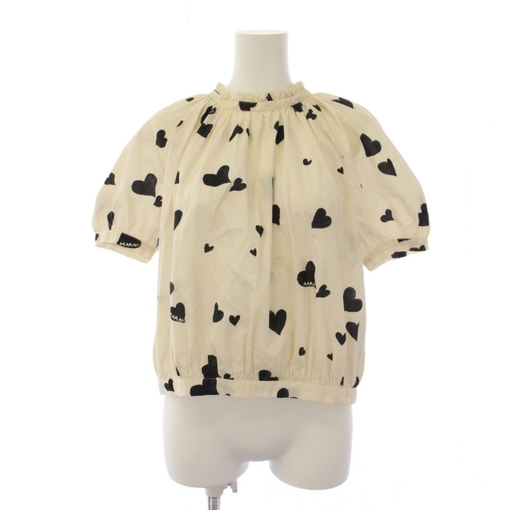 マルニ MARNI ハートプリントバルーンスリーブブラウス シャツ 半袖 40 アイボリー 黒 TTMA0261A0 /BM