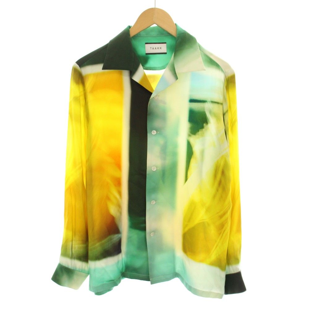 ターク TAAKK 22AW シルクロングスリーブシャツ SILK LONG SLEEVES SHIRTS オープンカラー 長袖 総柄 絹 1 緑 グリーン 黄 イエロー TA22AW-SH024 /YT