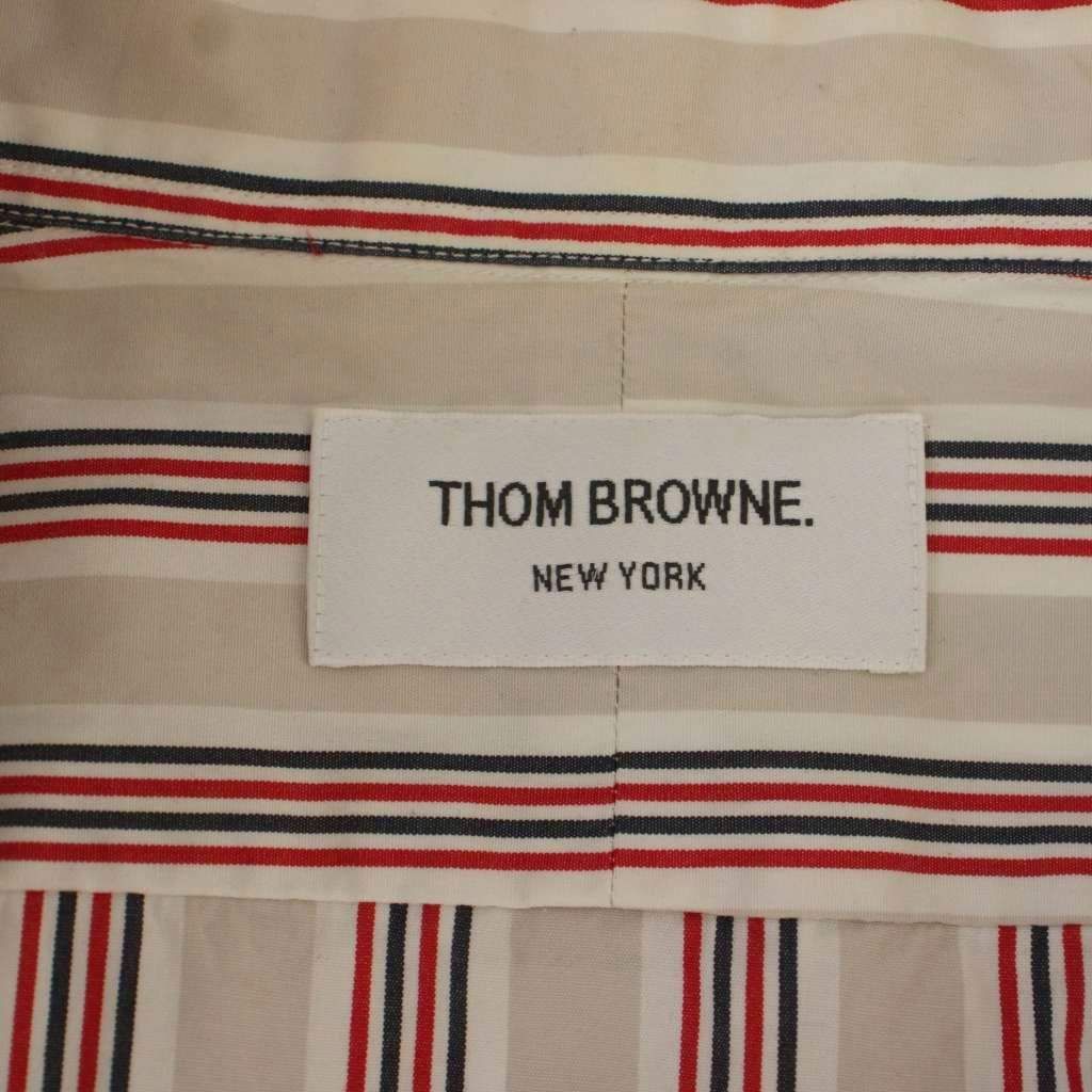 トムブラウン THOM BROWNE シャツ 長袖 ボタンダウン ストライプ柄 3 ベージュ 赤 /BM