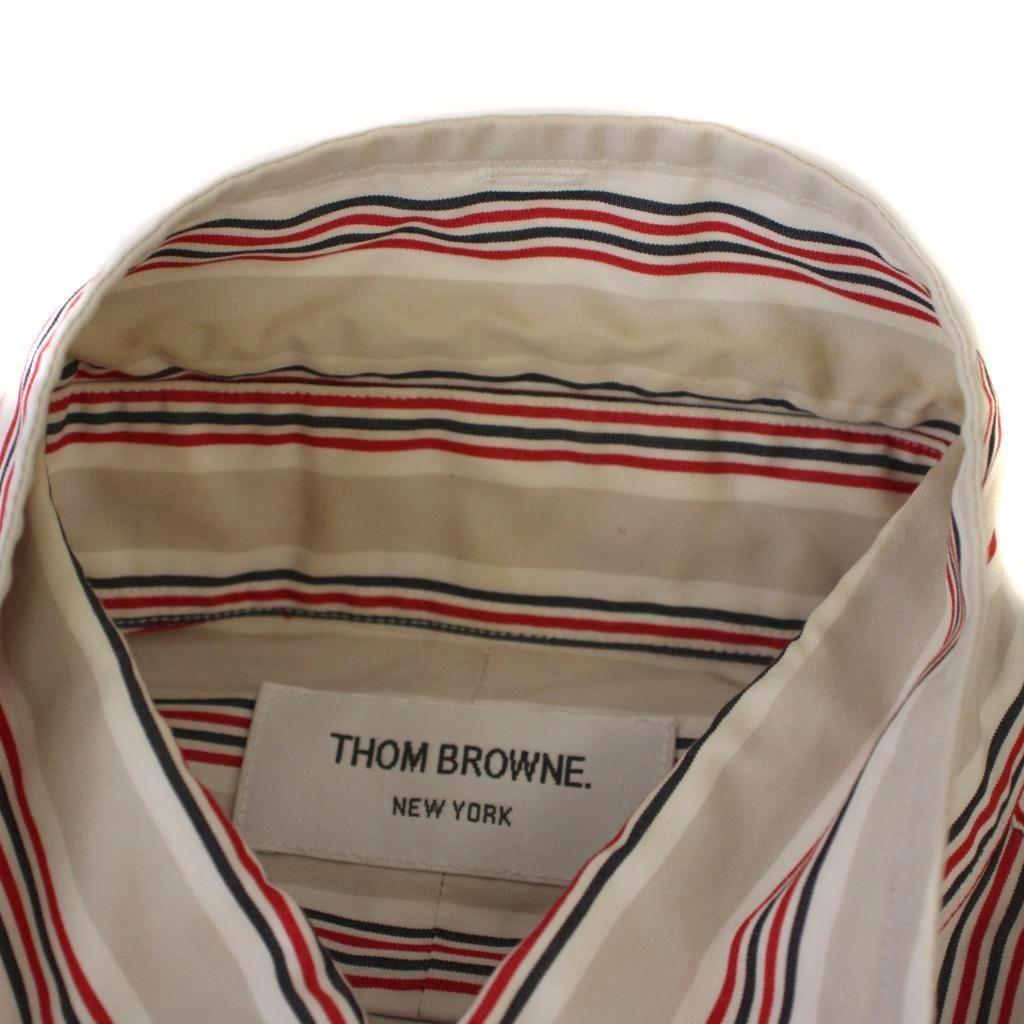 トムブラウン THOM BROWNE シャツ 長袖 ボタンダウン ストライプ柄 3 ベージュ 赤 /BM