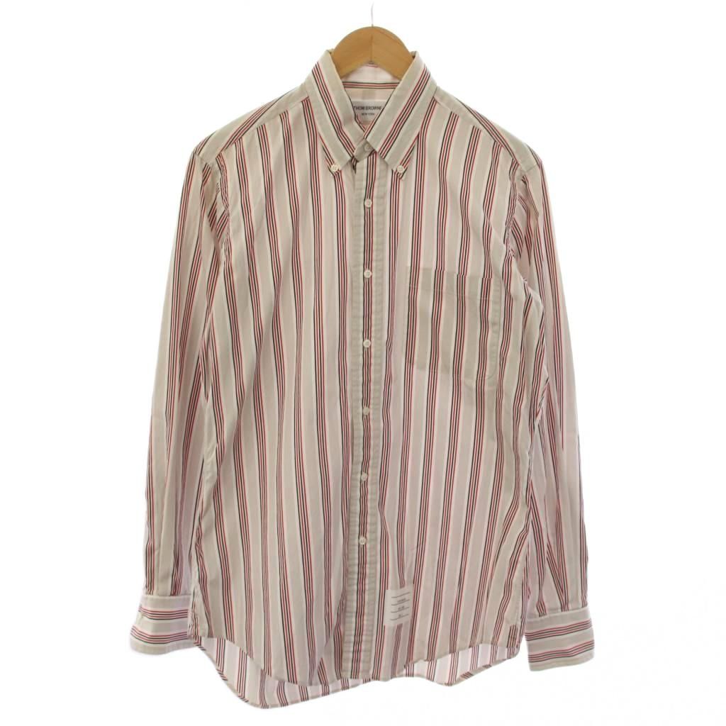 トムブラウン THOM BROWNE シャツ 長袖 ボタンダウン ストライプ柄 3 ベージュ 赤 /BM
