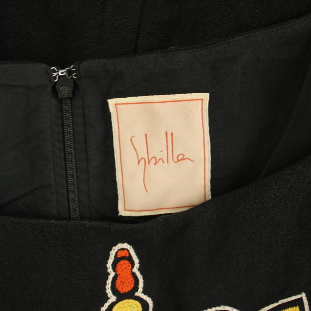 シビラ SYBILLA ワンピース ミモレ ロング 麻 リネン ノースリーブ 刺繍 M 黒 ブラック GBEGD-01660 /HN