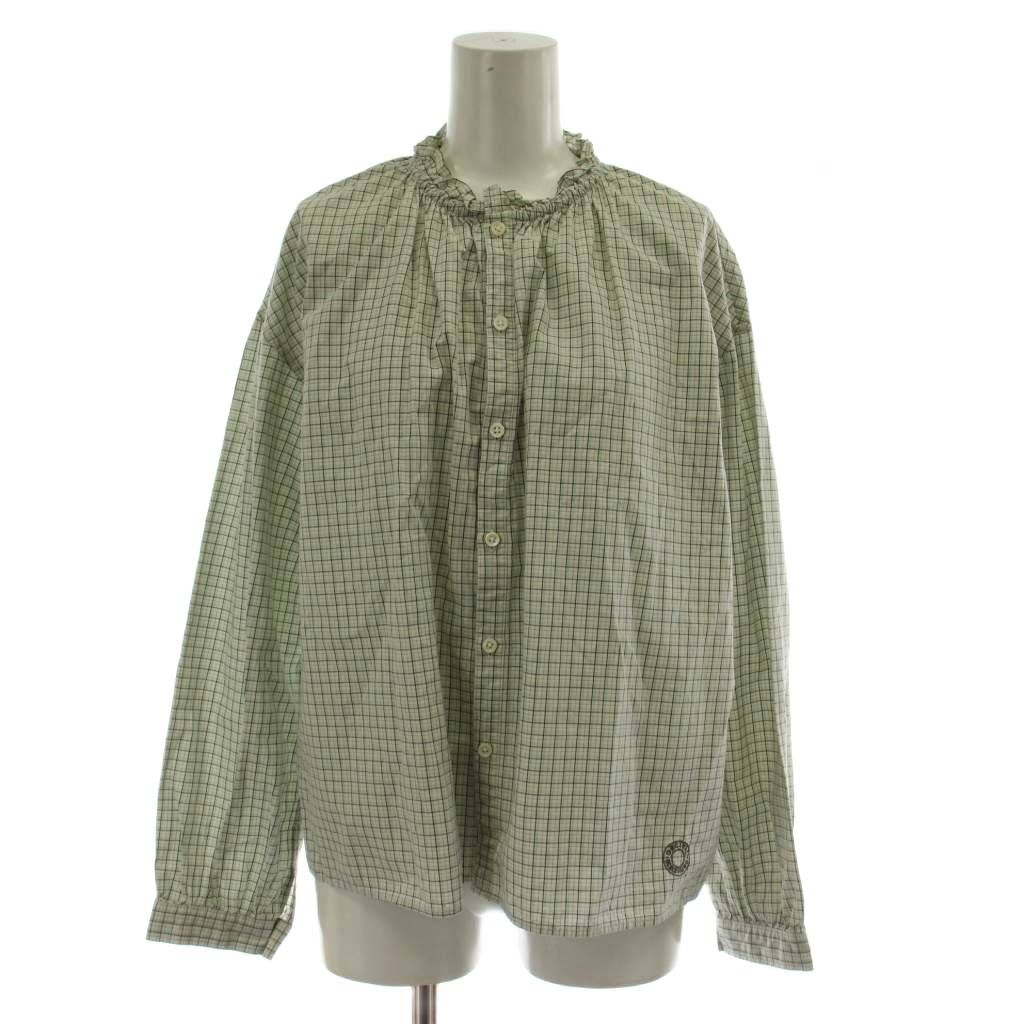 オーチバル ORCIVAL オーシバル コットンワッシャー ギャザーブラウス シャツ 1 緑 長袖 チェック柄 OR-B0417 /GG