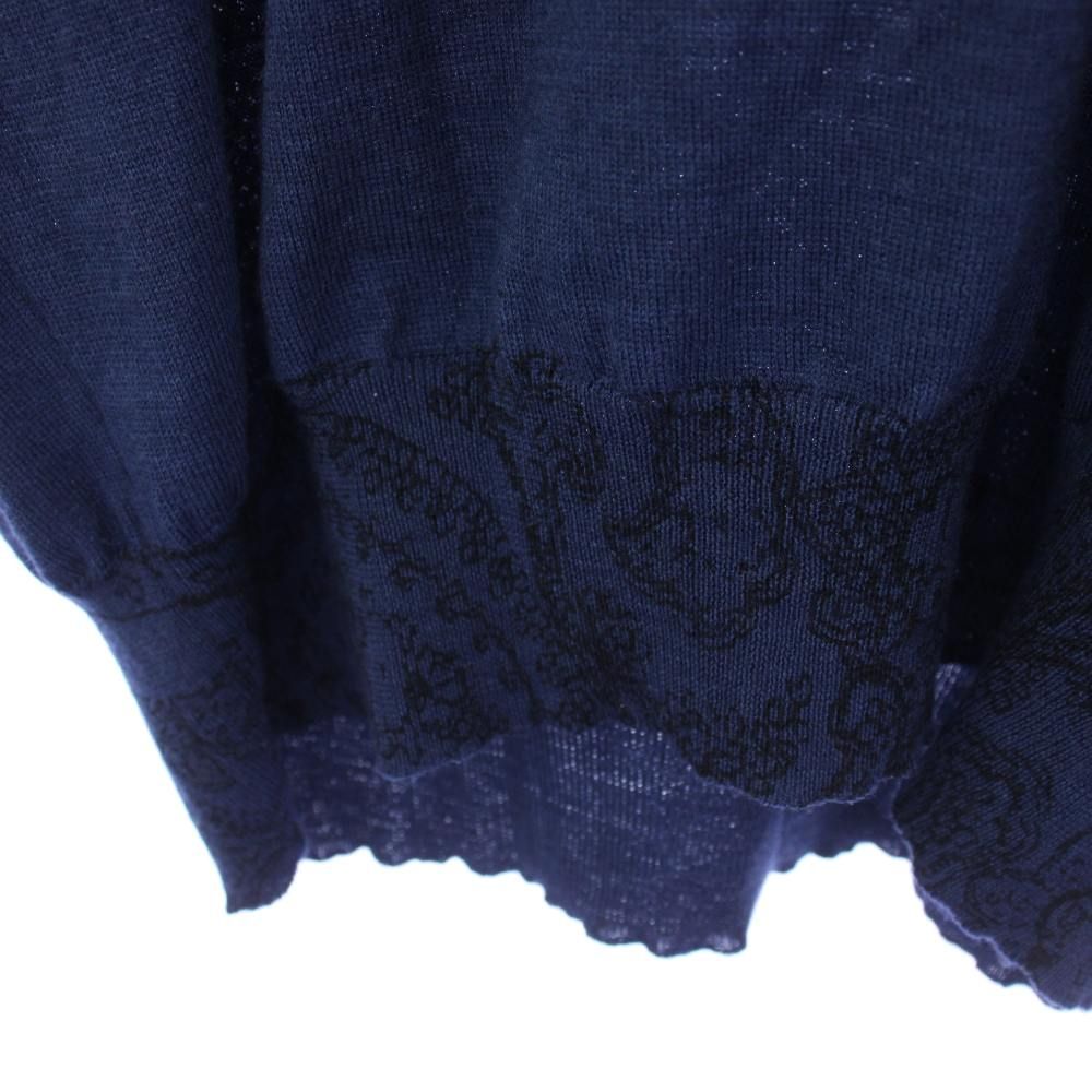 エトロ ETRO ニット セーター シルク混 カシミヤ混 長袖 Vネック 総柄 XL 紺 ネイビー 152-1M101-9540 /TK