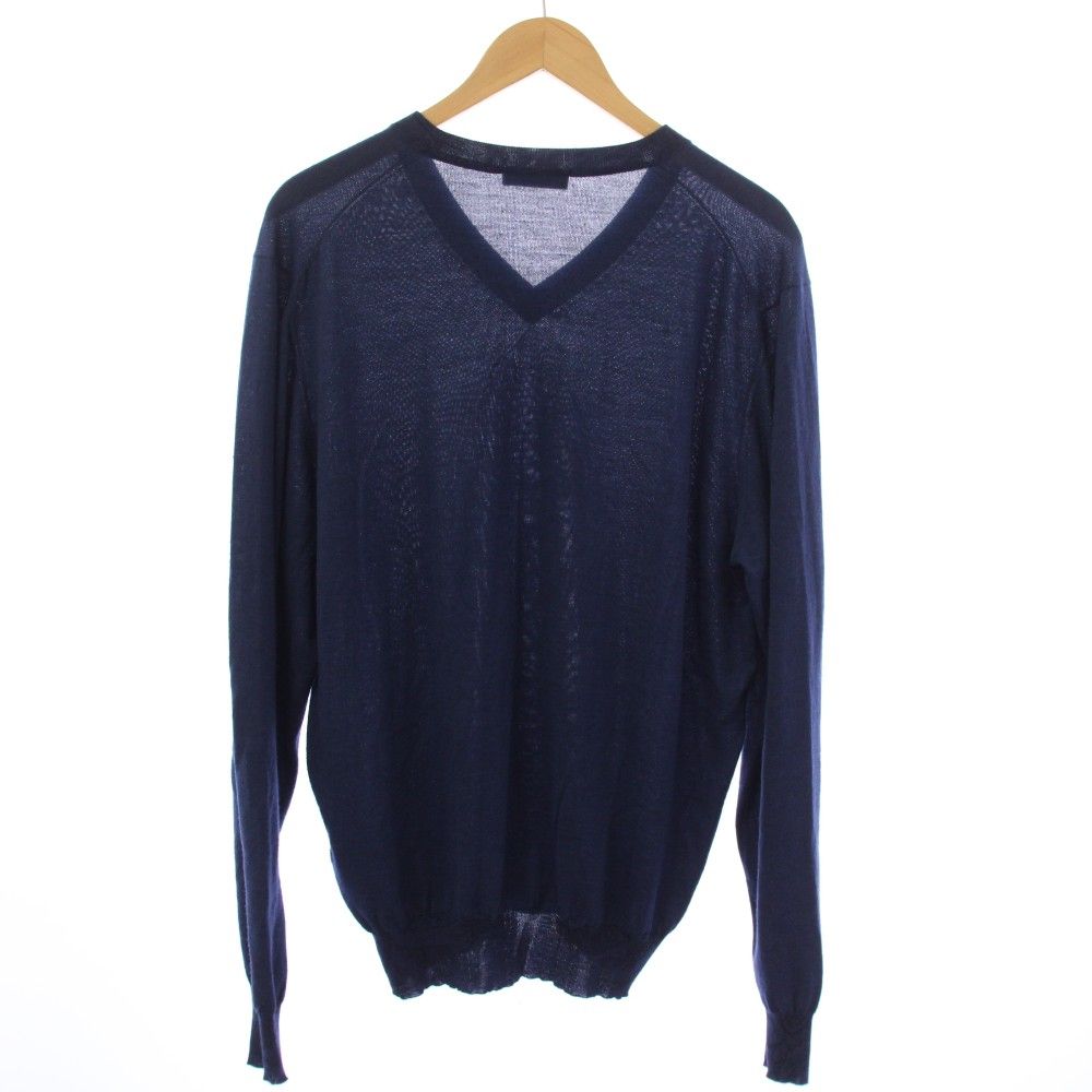 エトロ ETRO ニット セーター シルク混 カシミヤ混 長袖 Vネック 総柄 XL 紺 ネイビー 152-1M101-9540 /TK
