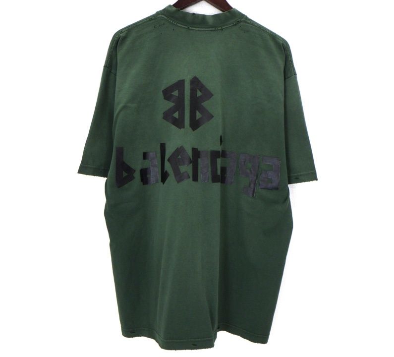 バレンシアガ BALENCIAGA 24SS【 Tape Medium Fit T-Shirt 739784 TQVQ8 】ダメージ 加工 テープ タイプ ロゴ 半袖 Tシャツ 50610