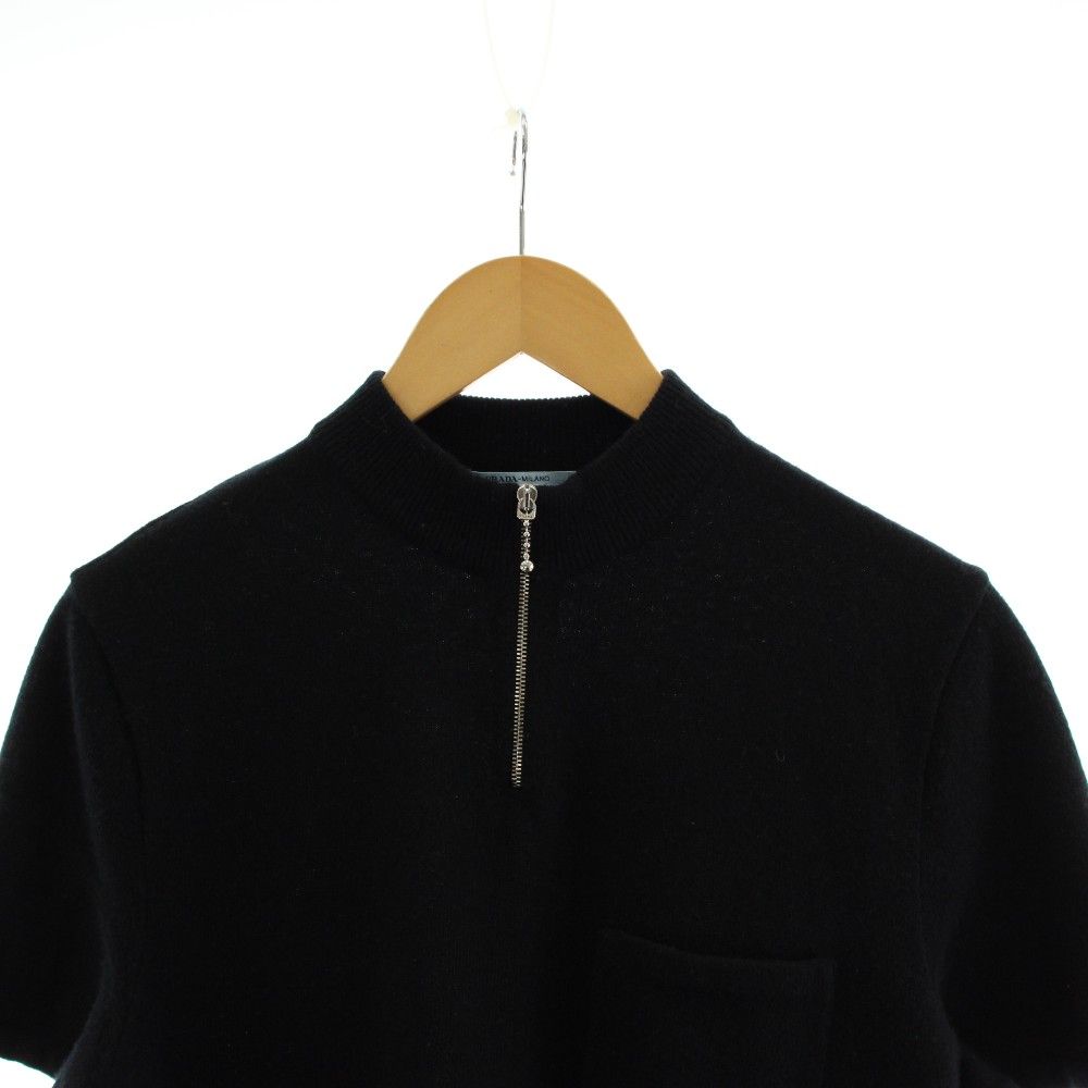 プラダ PRADA ニット カットソー ハーフジップ 半袖 ウール 48 黒 ブラック /AN71 プラダ PRADA ニット カットソー ハーフジップ 半袖 ウール 48 黒 ブラック /AN71