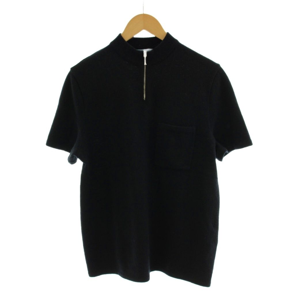 プラダ PRADA ニット カットソー ハーフジップ 半袖 ウール 48 黒 ブラック /AN71