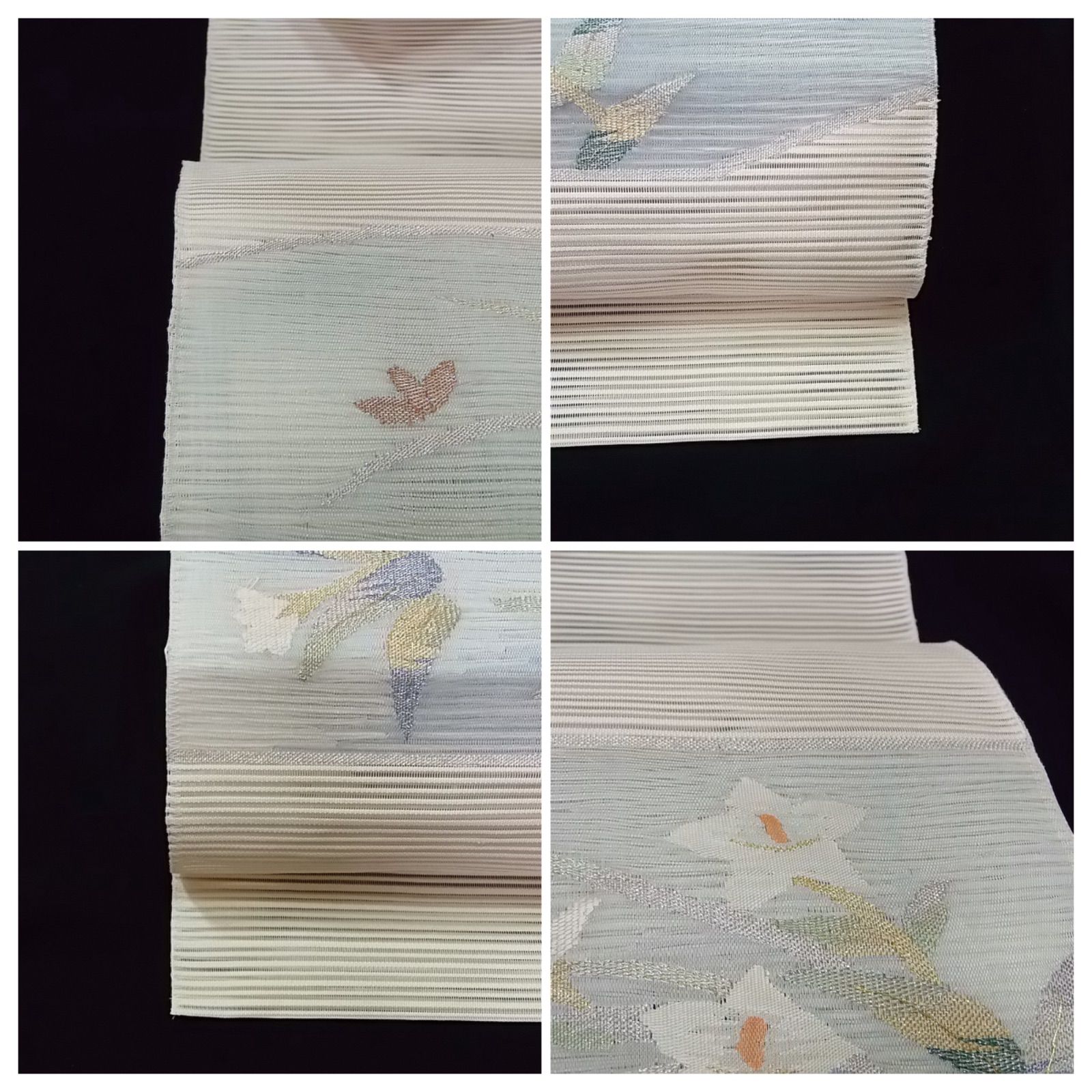 極美品 涼やかな桔梗の彩り 夏名古屋帯 絽綴れ 正絹 アイボリー 松葉仕立て お太鼓柄 逸品 極美品 涼やかな桔梗の彩り 夏名古屋帯 絽綴れ 正絹 アイボリー 松葉仕立て お太鼓柄 逸品