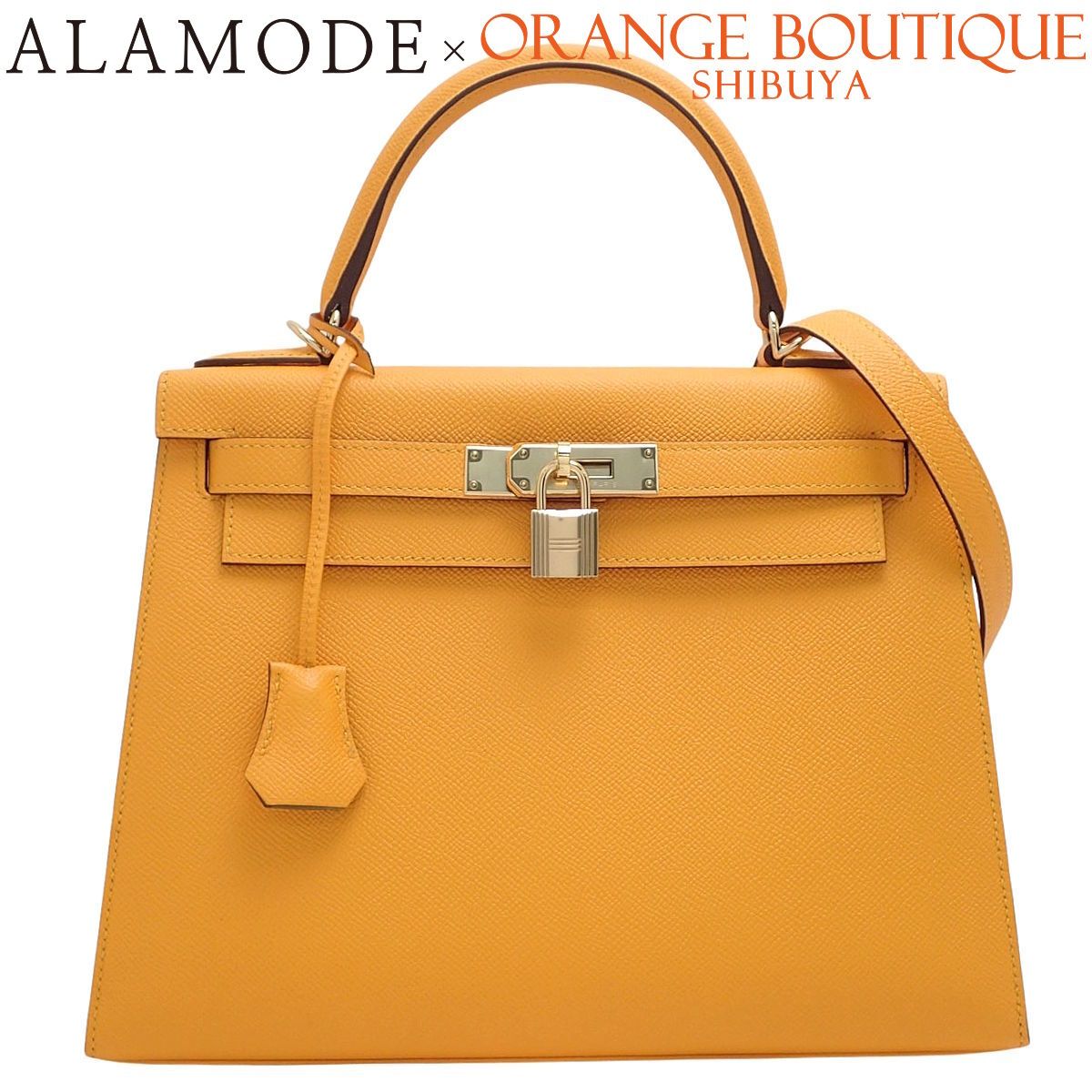 HERMES(エルメス) ケリー28 (外縫い) ジョーヌドール タバックキャメル イエロー黄 エプソン シャンパンゴールド金具 A刻印 ハンドバッグ 2WAY ショルダー 肩掛け パーソナルオーダー品 レディース 40802196547【中古】【アラモード】