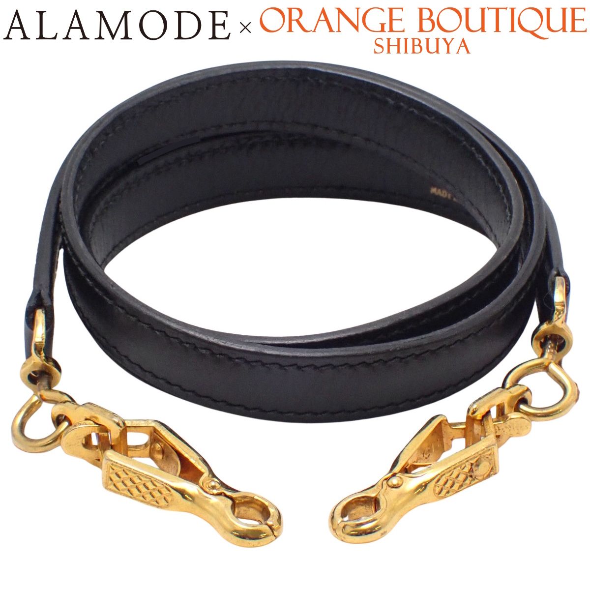 HERMES(エルメス) ショルダーストラップ ブラック黒 ボックスカーフ ゴールド金具 小物 バッグストラップ バッグ小物 レディース 40802178628【中古】【アラモード】