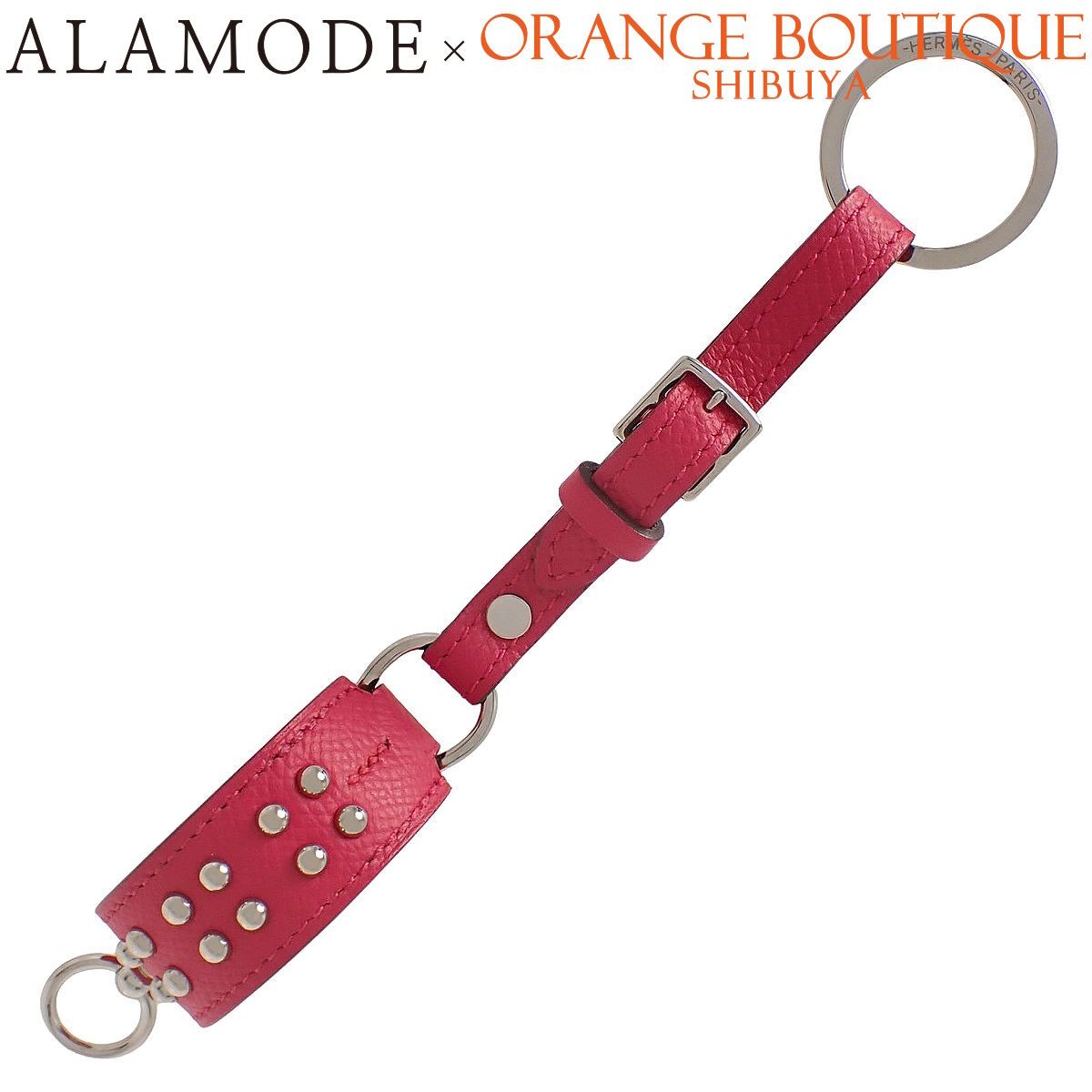 HERMES(エルメス) コリエドシアン アノー ローズエクストリーム ピンク ヴォーエプソン パラジウム金具 シルバー金具 A刻印 バッグチャーム スタッズ キーホルダー 小物 レディース 40802195131【中古】【アラモード】