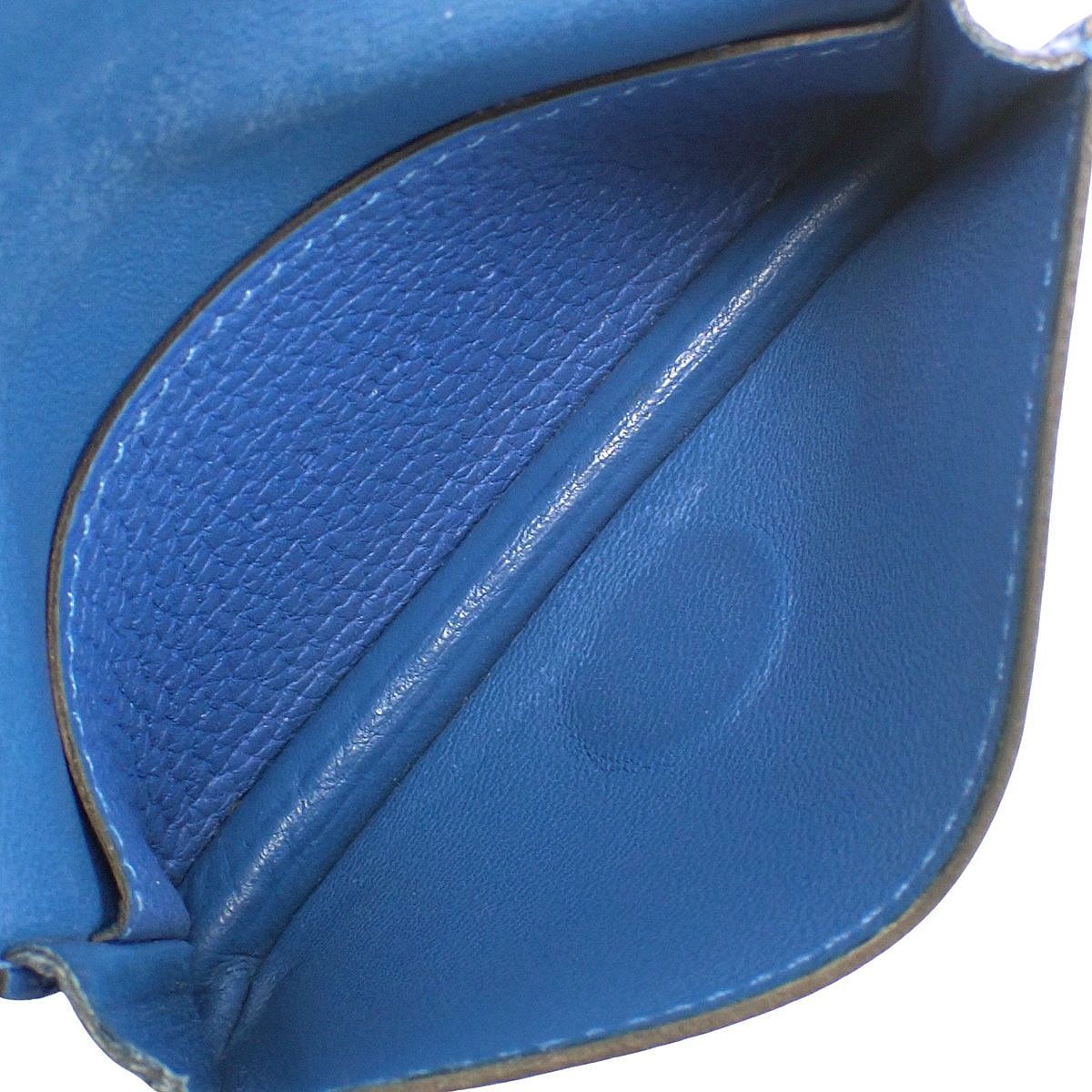 HERMES(エルメス) ドゴン カードケース ブルーゼリージュ ブルー青 トゴ パラジウム金具 シルバー金具 C刻印 パスケース カードホルダー 名刺入れ 2つ折り 二つ折り レディース 40802195133【中古】【アラモード】