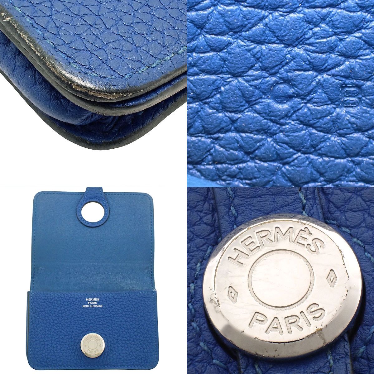 HERMES(エルメス) ドゴン カードケース ブルーゼリージュ ブルー青 トゴ パラジウム金具 シルバー金具 C刻印 パスケース カードホルダー 名刺入れ 2つ折り 二つ折り レディース 40802195133【中古】【アラモード】