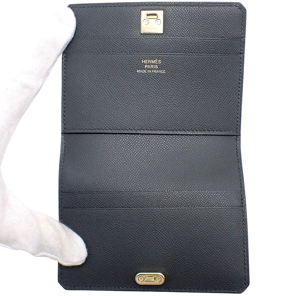 HERMES(エルメス) メドール カードケース グレー ヴォーマダム ゴールド金具 W刻印 パスケース 2つ折り 二つ折り 小物 スタッズ レディース 40802195137【アラモード】
